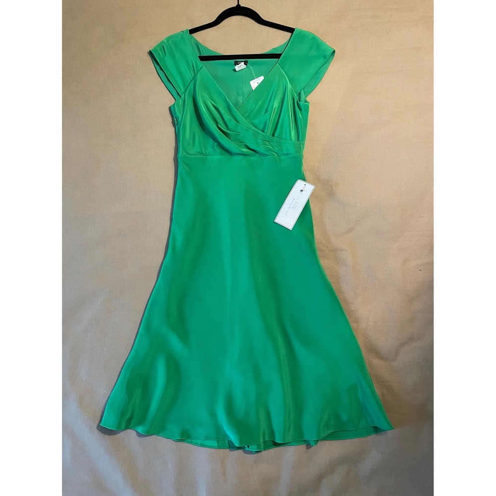 NWT Vintage J Crew Kelly Green Silk Dress Size 4 Empire Waist Wedding Cocktail